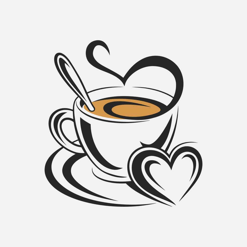 coffee cup with heart shape and spoon illustration logo vector