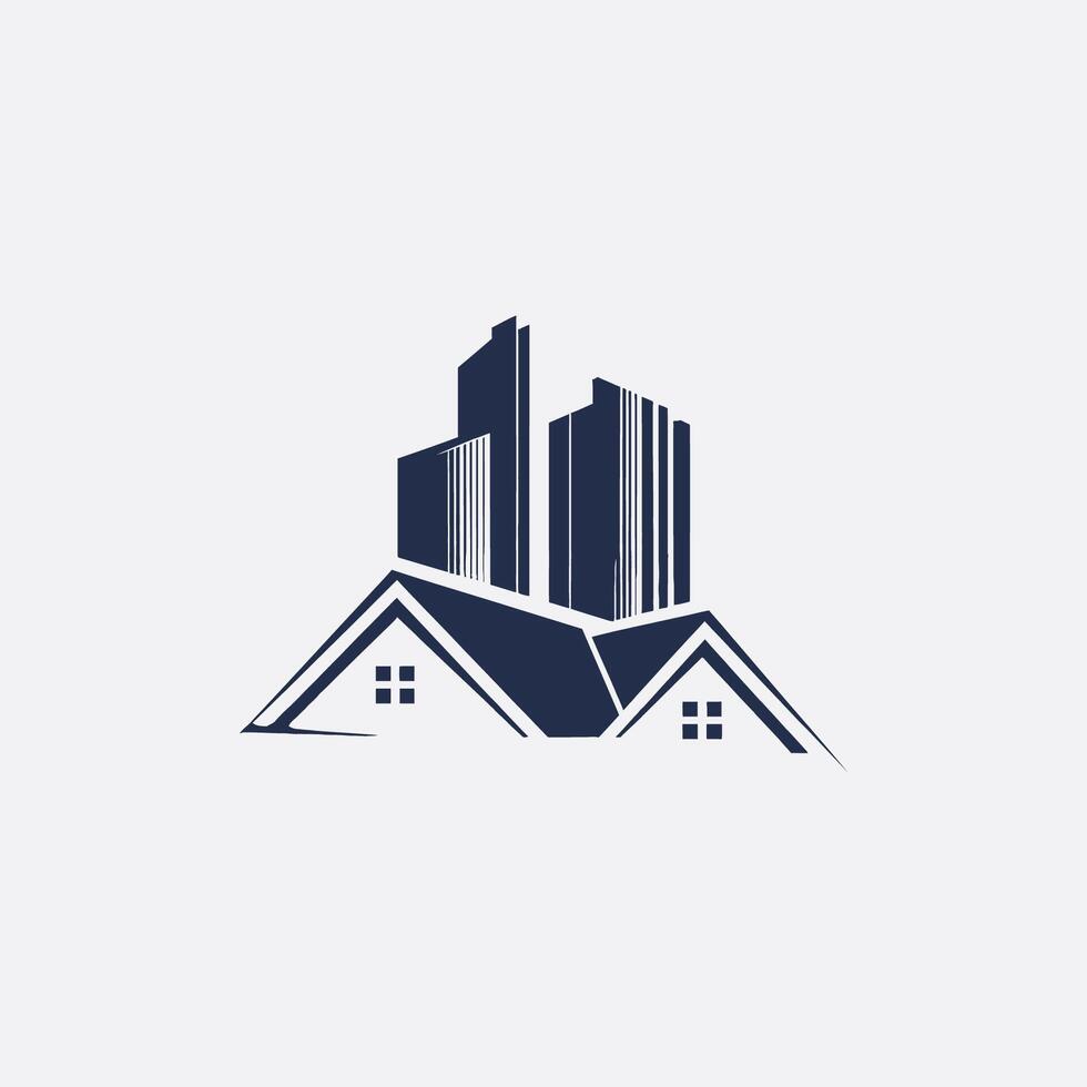 a house with a roof and a skyscraper logo vector