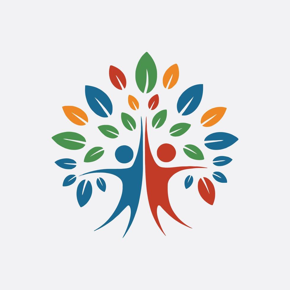 a colorful logo with people holding hands vector