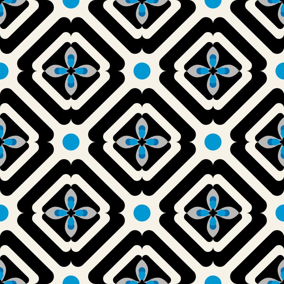 Geometry Seamless With Floral Pattern Ethnic Traditional Black And Blue On White Background. vector