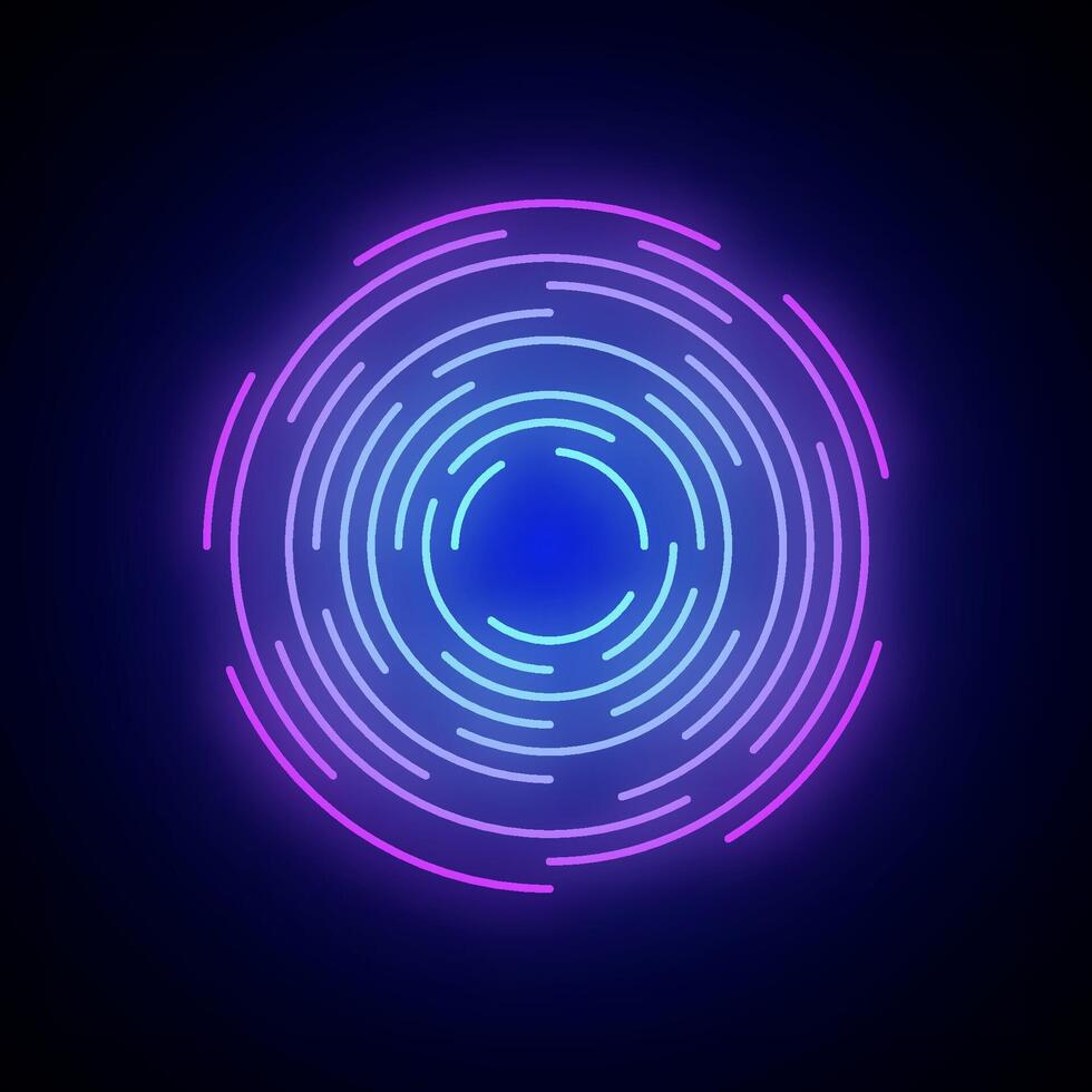 Neon glowing round frame isolated on dark background. vector