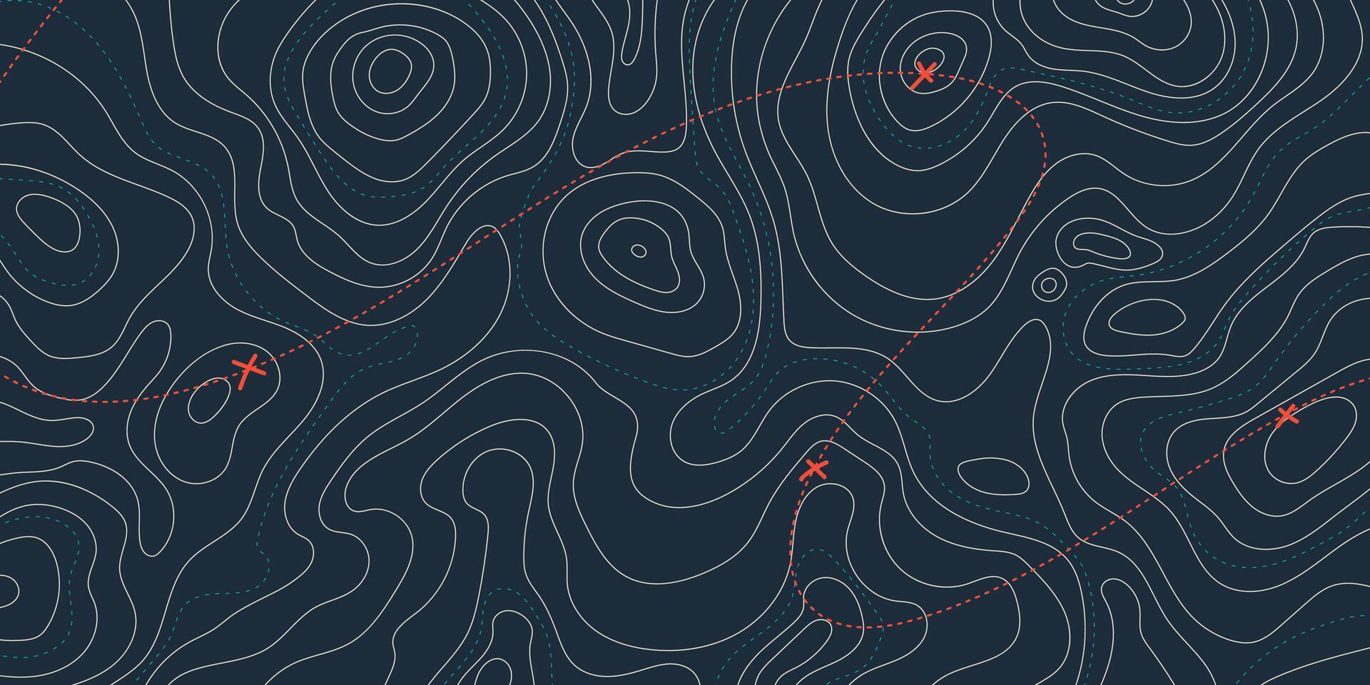 Mountain Topographic Landscape Map with Grid and Lines, Outline Terrain. Banner with geographic land relief. Wavy abstract contour background with cartography texture vector