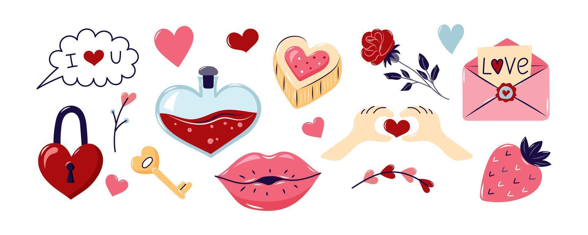 Valentine's Day horizontal Element Set. Valentine's day Collection element for design on white background. Isolated illustration. vector