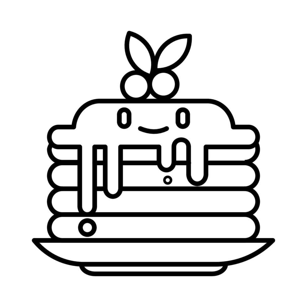 Sketch Style Pancakes with Syrup and Cherry Topping Illustration vector