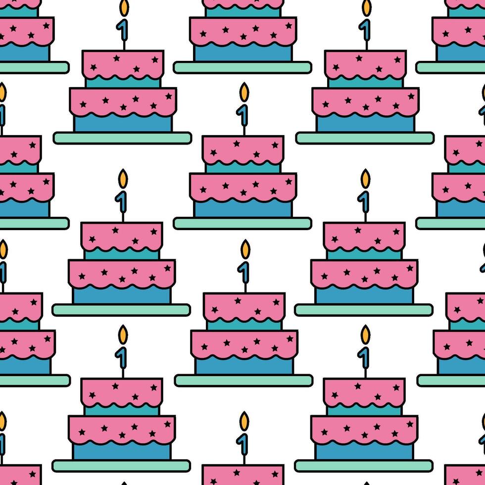 Seamless Birthday Cake Pattern with One Candles and Colorful Design vector