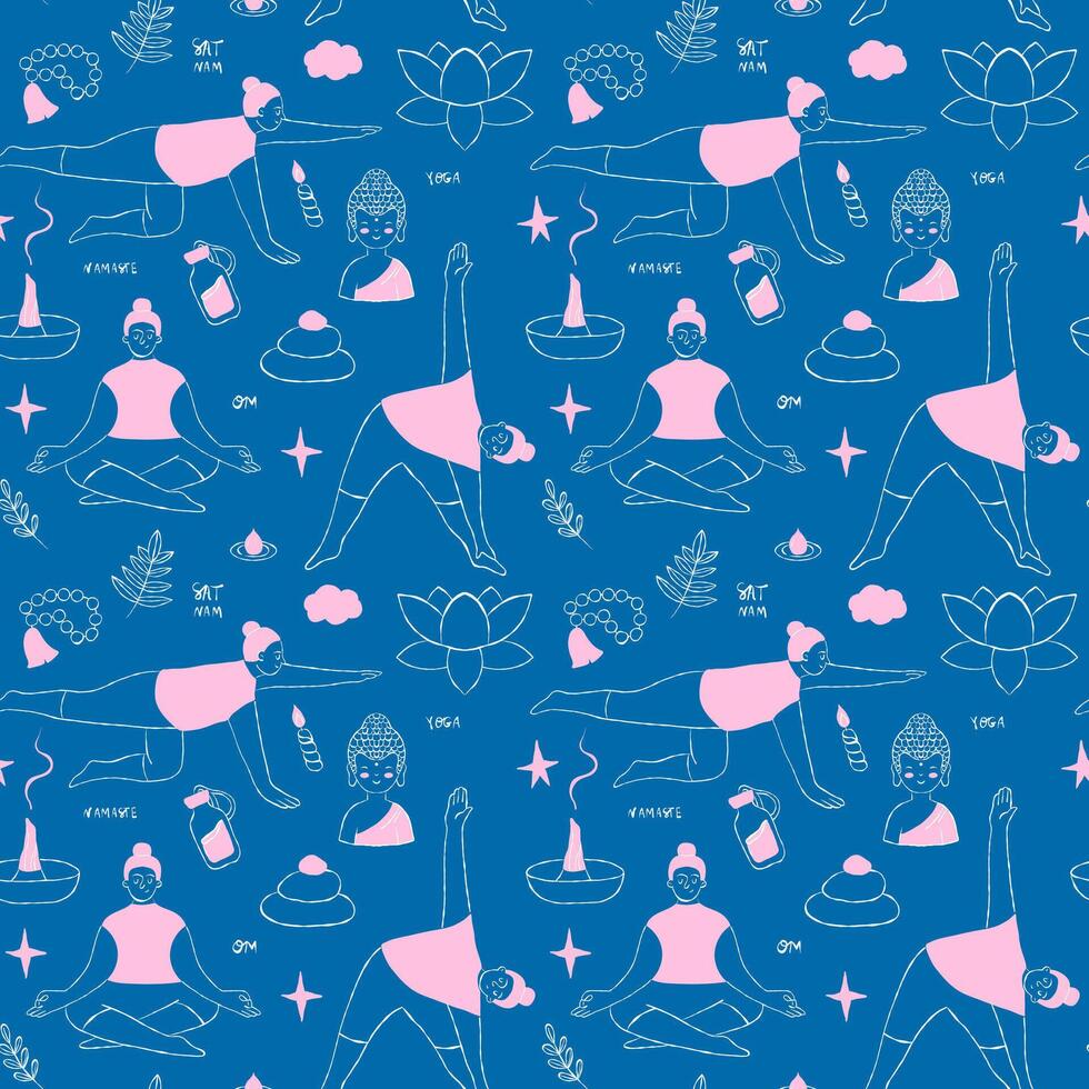 Seamless pattern with a girl practising yoga vector