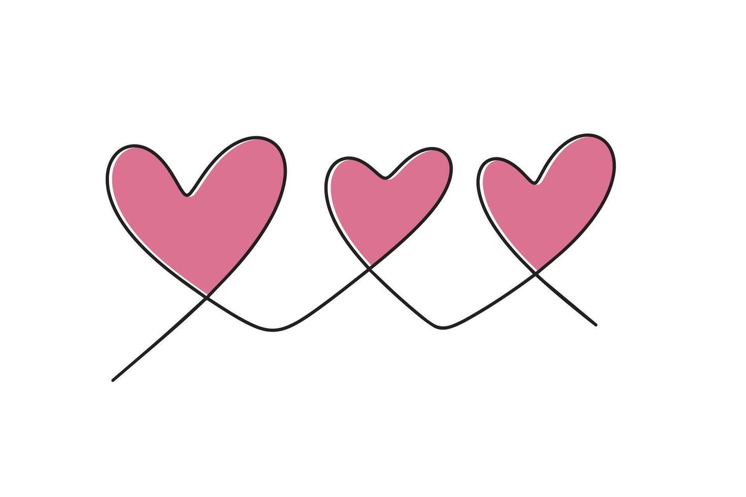 Continuous line drawing of three hearts, minimalistic illustration of love concept. illustration. illustration vector