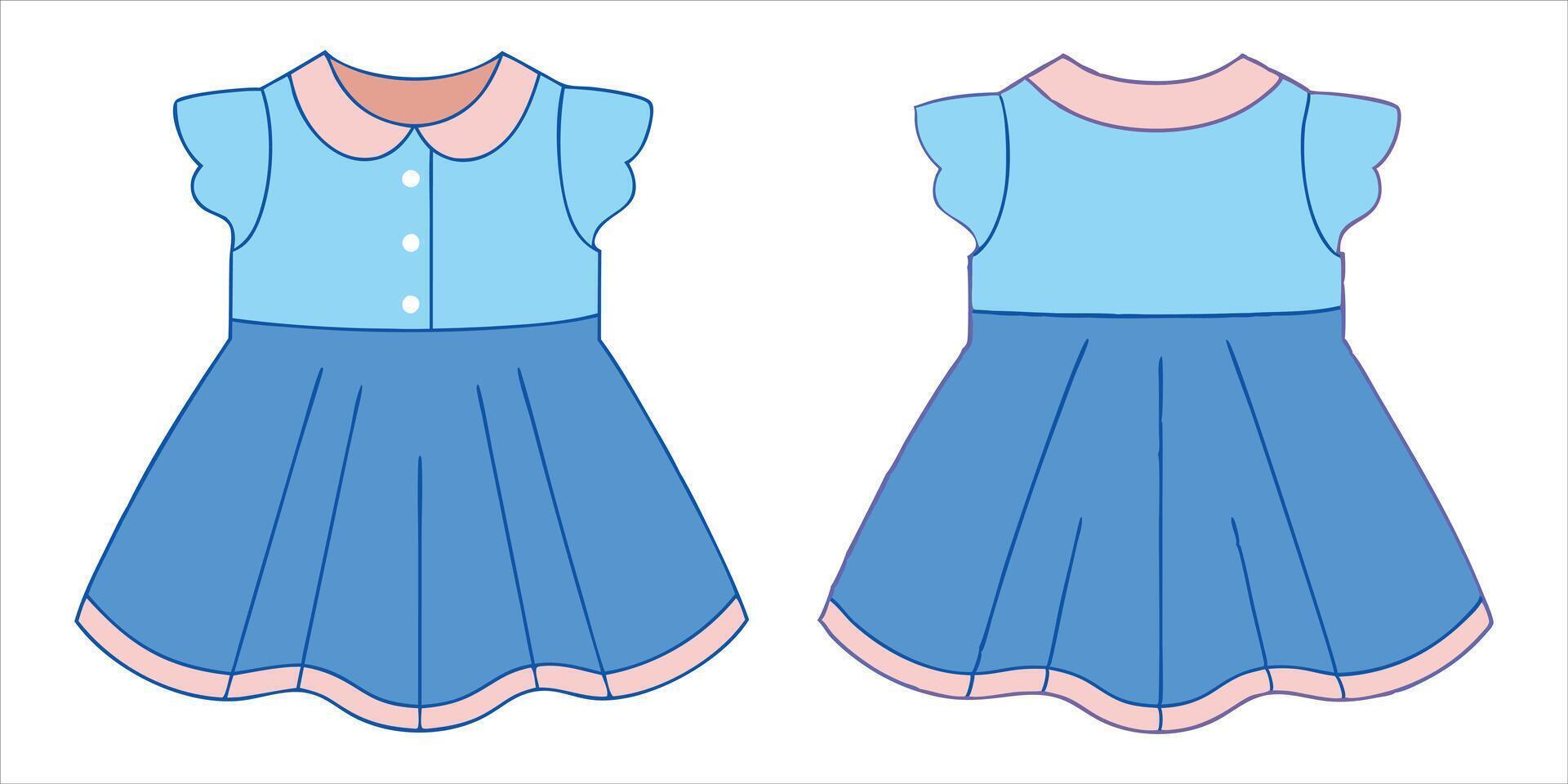 Baby girl's dress design front and back view vector