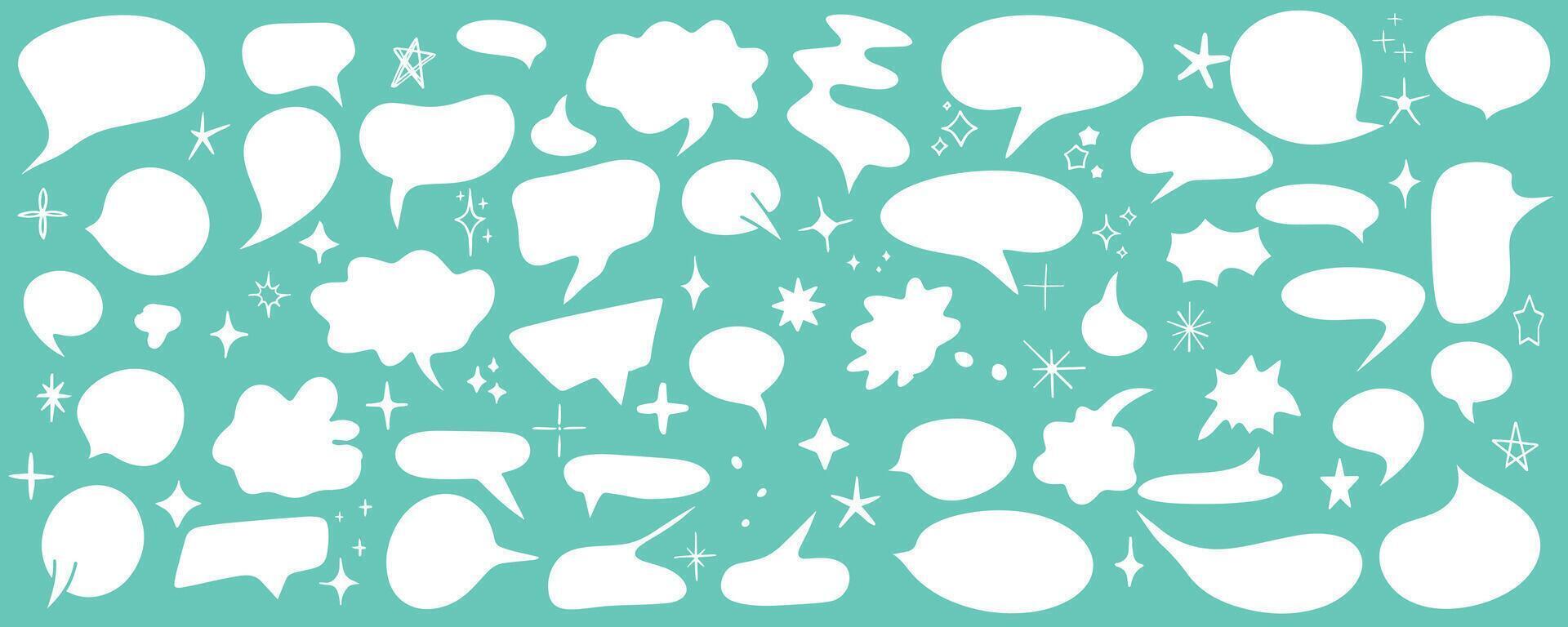 Set of flat white speech bubbles, text boxes and chat boxes for conversations in comic style. Message comments, chat box. Speech bubble icons in flat style on blue background. vector