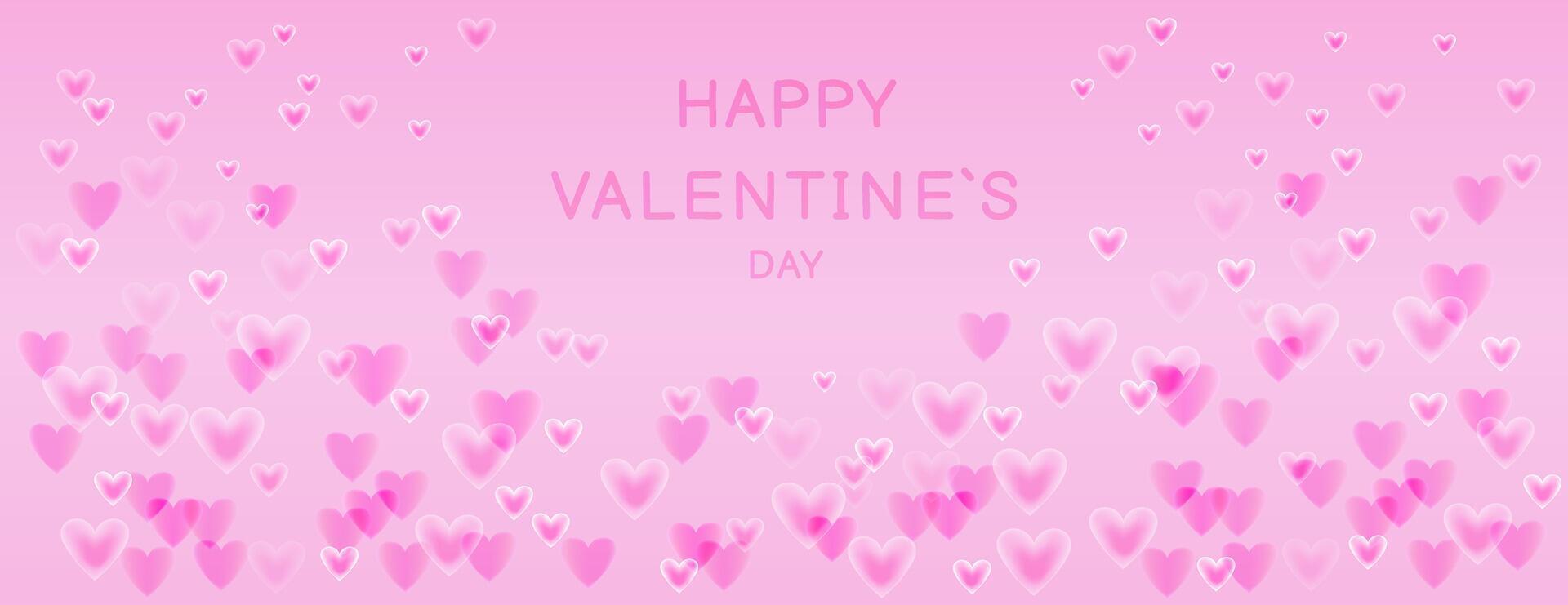 Romantic Valentine's Day background featuring soft transparent hearts floating on a gradient pink backdrop. Perfect for holiday-themed designs, banners, greeting cards, romantic posters vector
