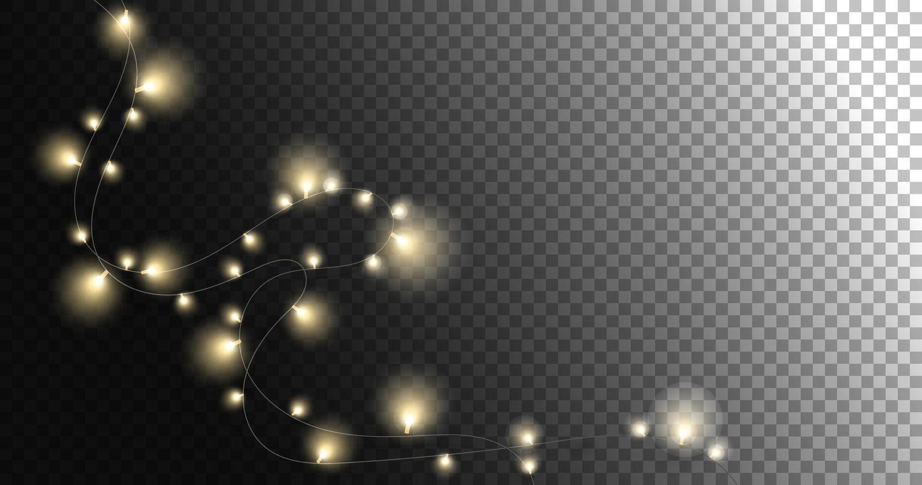 Garland of Festive lights. Festive bright lights of bulbs. Garland light isolated on transparent background for banner. For New Year Christmas and holiday design. illustration vector