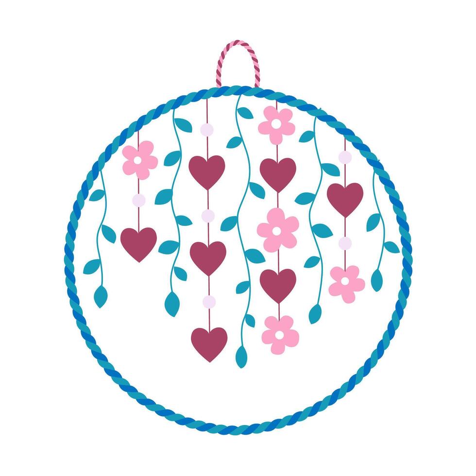 Dreamcatcher design element suitable for postcards, textiles, decor, cards in simple flat style. Floral dreamcatcher. Happy Valentine's Day. design concept for Mother's Day and other users. vector