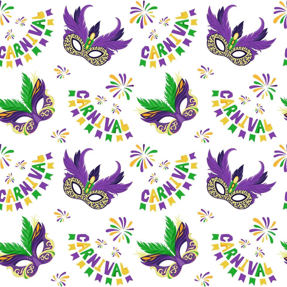 seamless pattern with variety of ornate carnival mask Playful combination creates lively festive atmosphere perfect for masquerade themed design Cute background for print wrapping paper textile vector