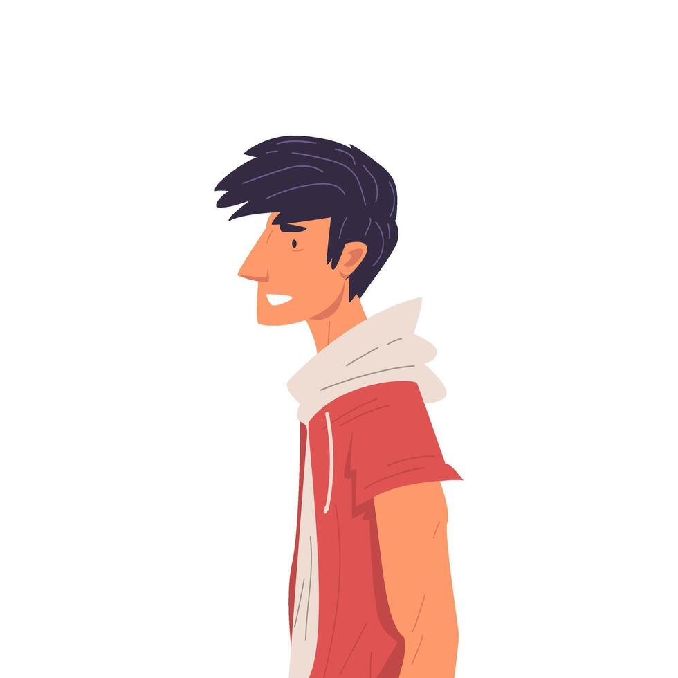 Young Brunette Man Wearing T-shirt with Hood and Short Sleeve Side View Illustration True Style vector