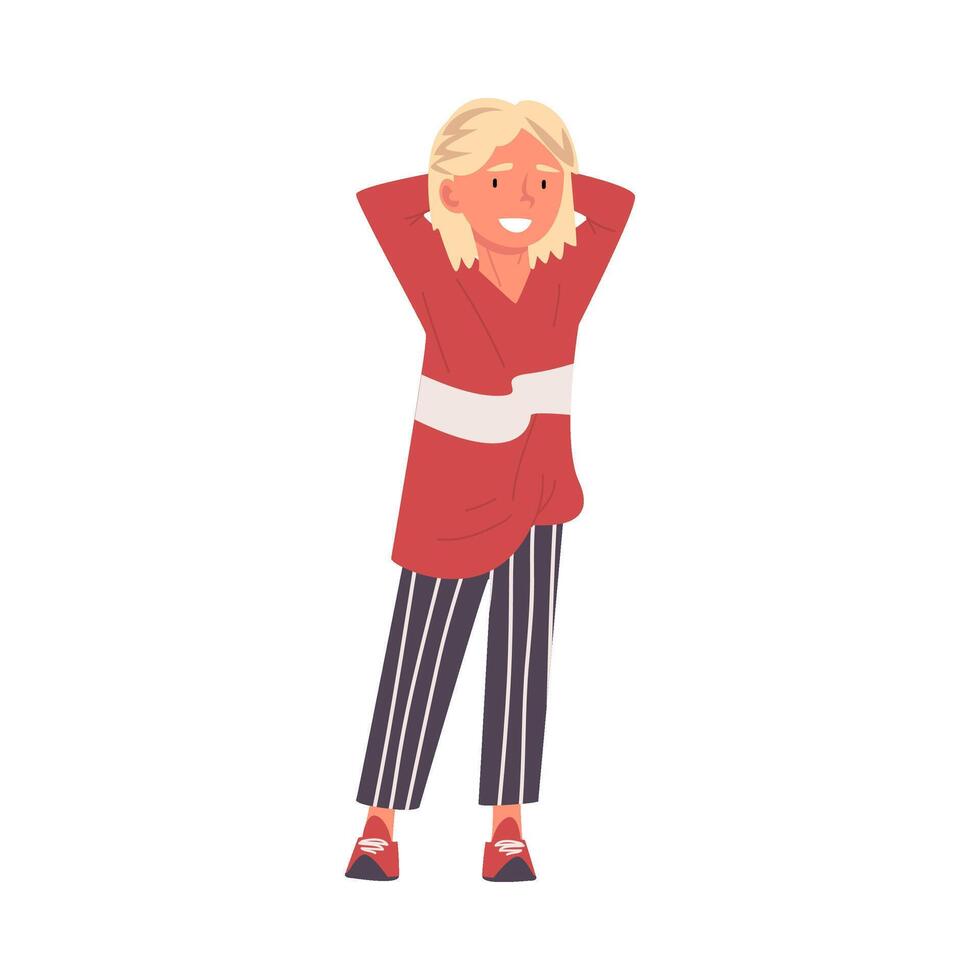 Smiling Guy in Fashion Clothes, Happy Student Standing with Hands Behind His Head Illustration vector