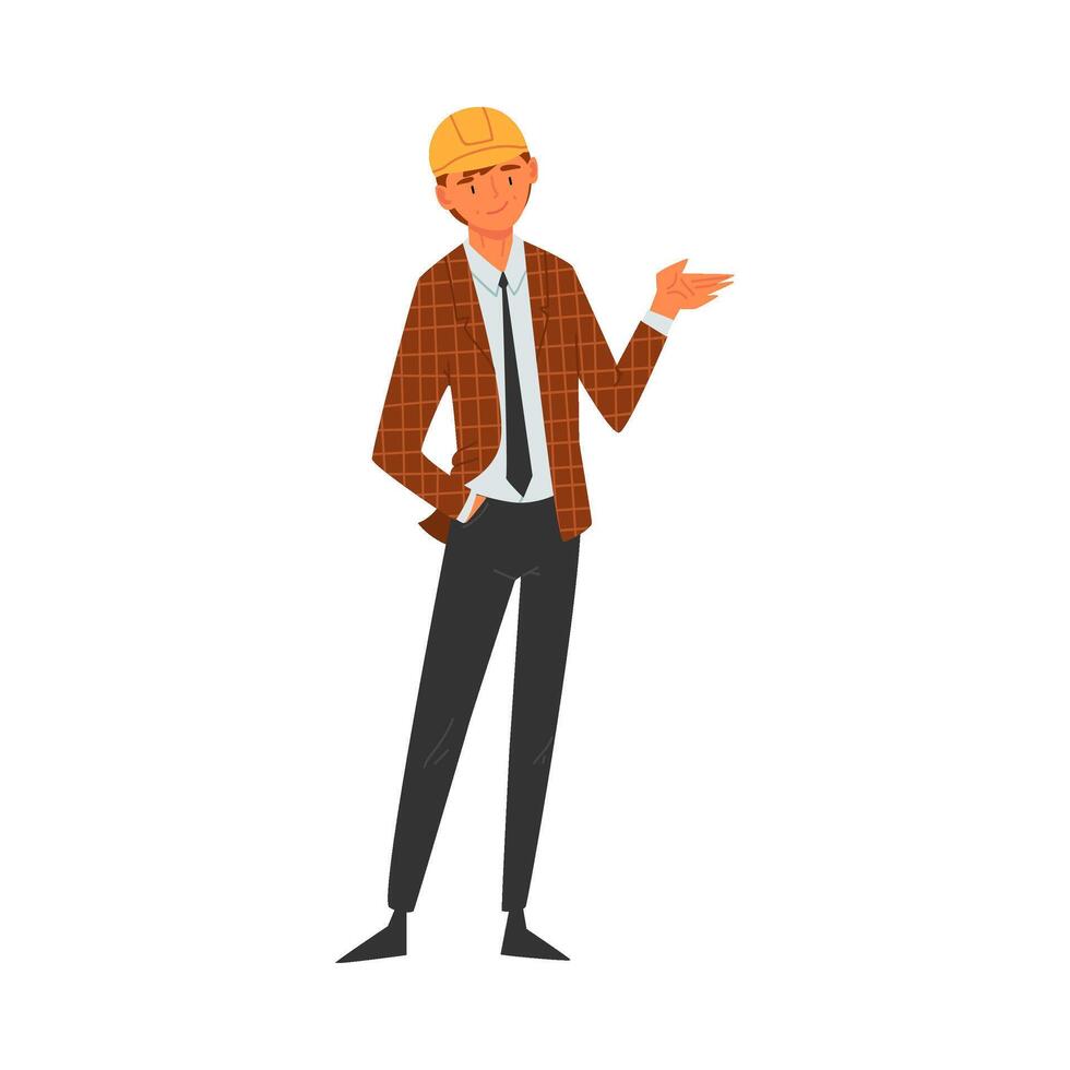 Man Architect Character, Male Professional Construction Worker, Engineering Illustration vector