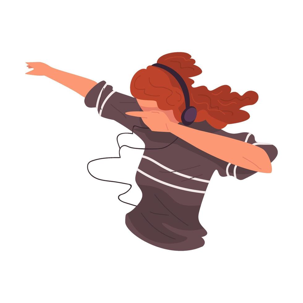 Girl Listening to Music with Headhones, Girl Using Using Mobile Device Illustration vector
