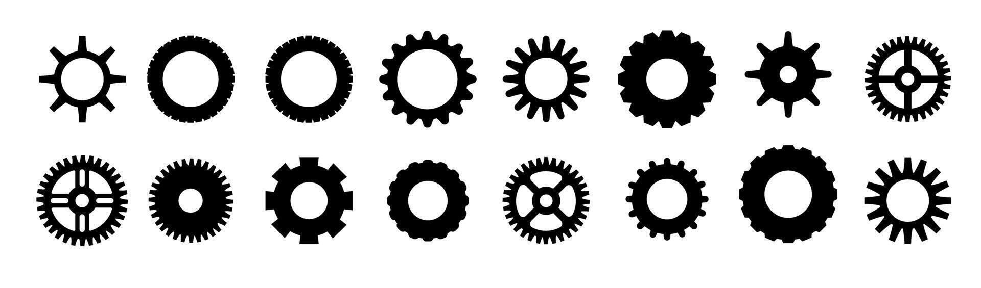 Gears shapes line icons. Flat machine gear icon. Wheel cogwheel . Simple outline isolated elements. Black gear. vector