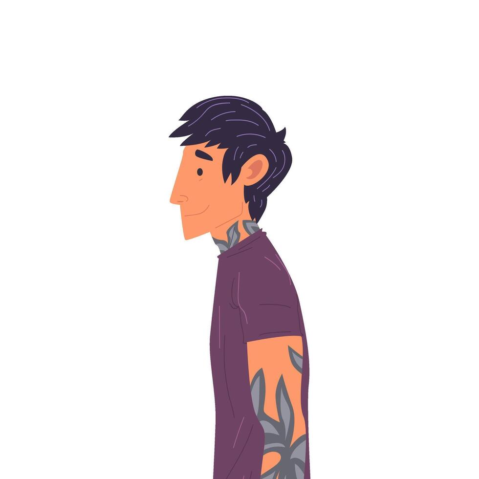 Young Brunette Man with Tattoos Side View Illustration True Style vector