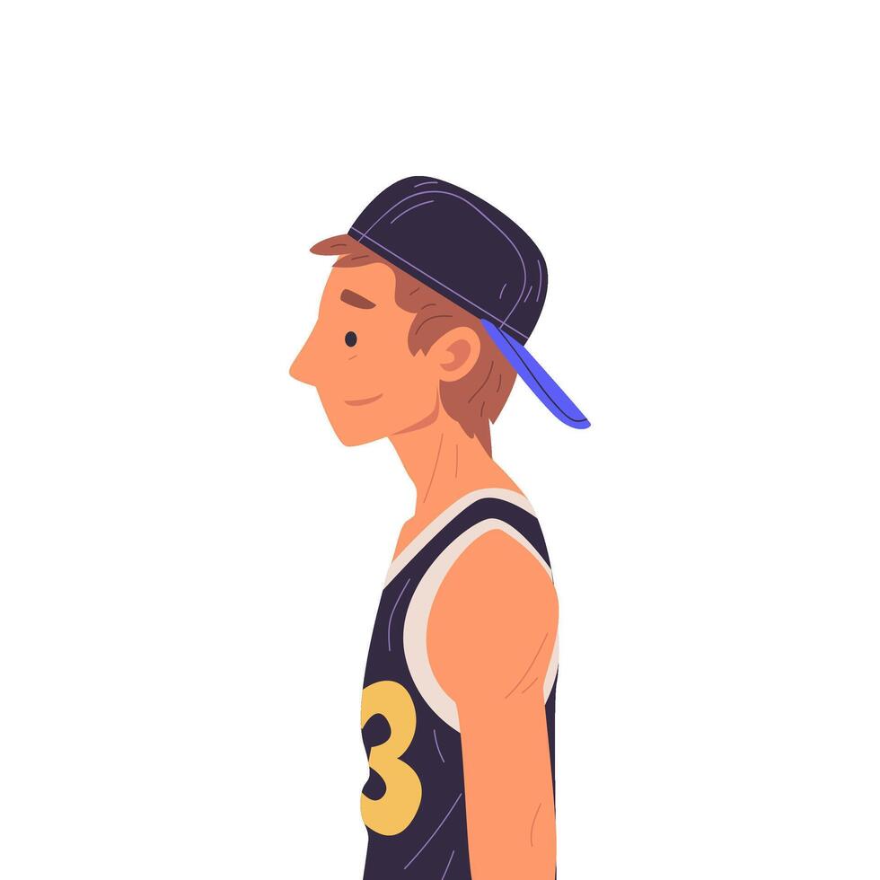 Young Man in Baseball Cap Side View Illustration True Style vector