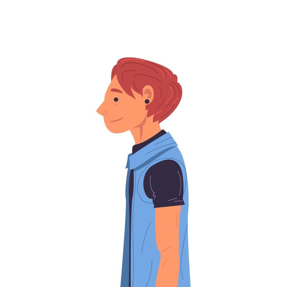 Guy Wearing Casual Clothes and Earring Side View Illustration vector