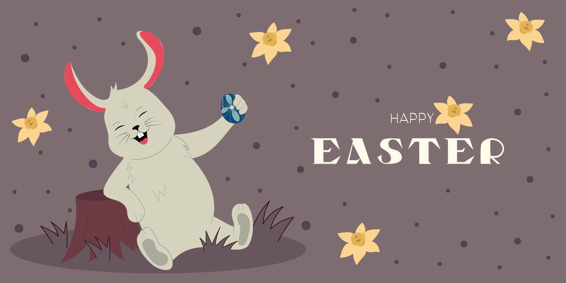 Easter banner with happy bunny vector