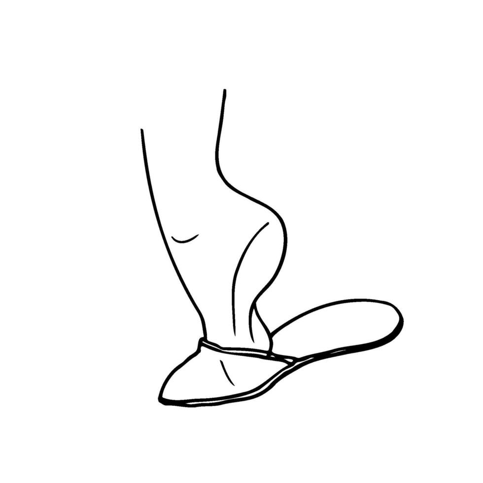 female fit in house slipper with raised heel - hand drawn line art vector