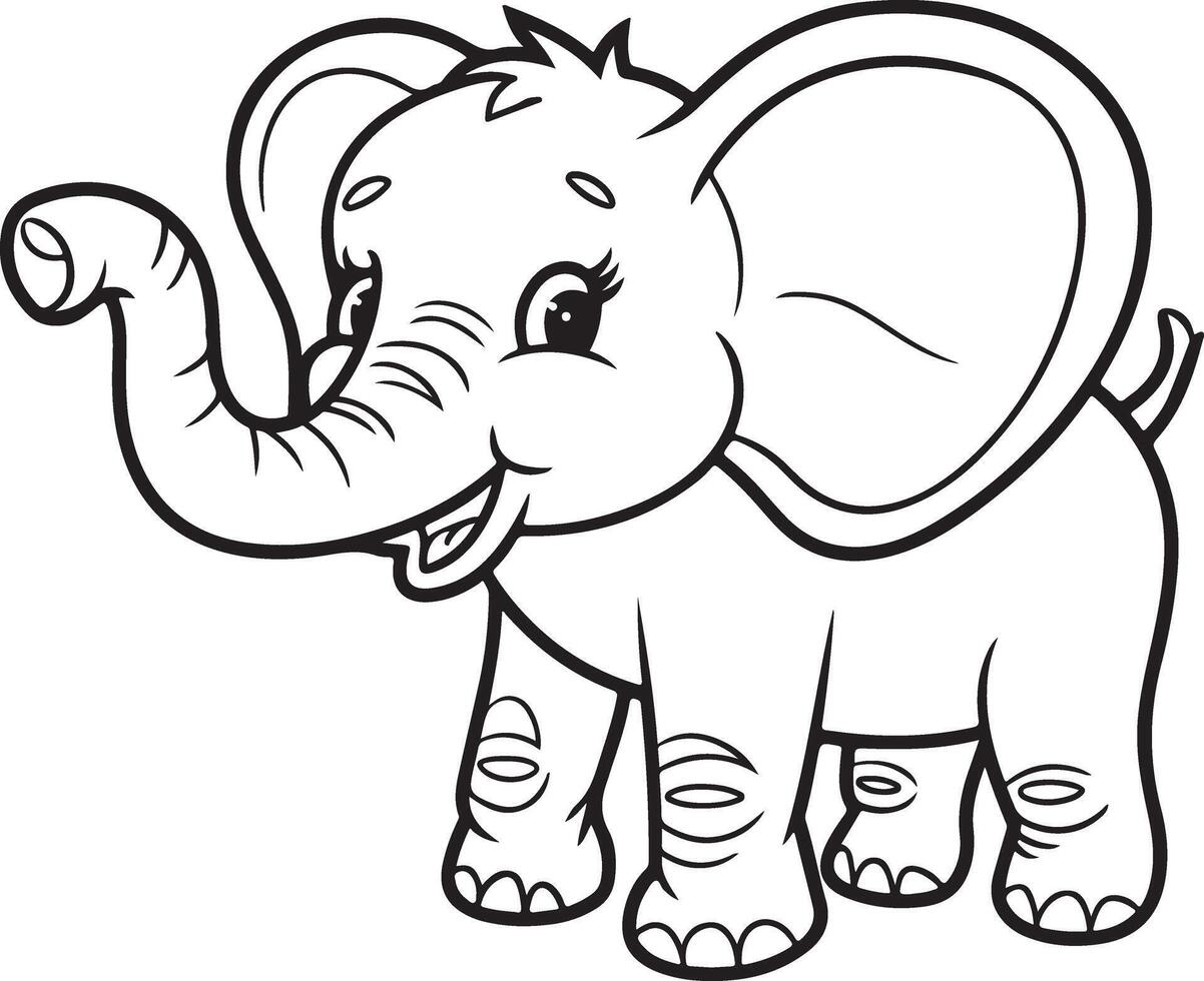 A line drawing of a happy elephant vector