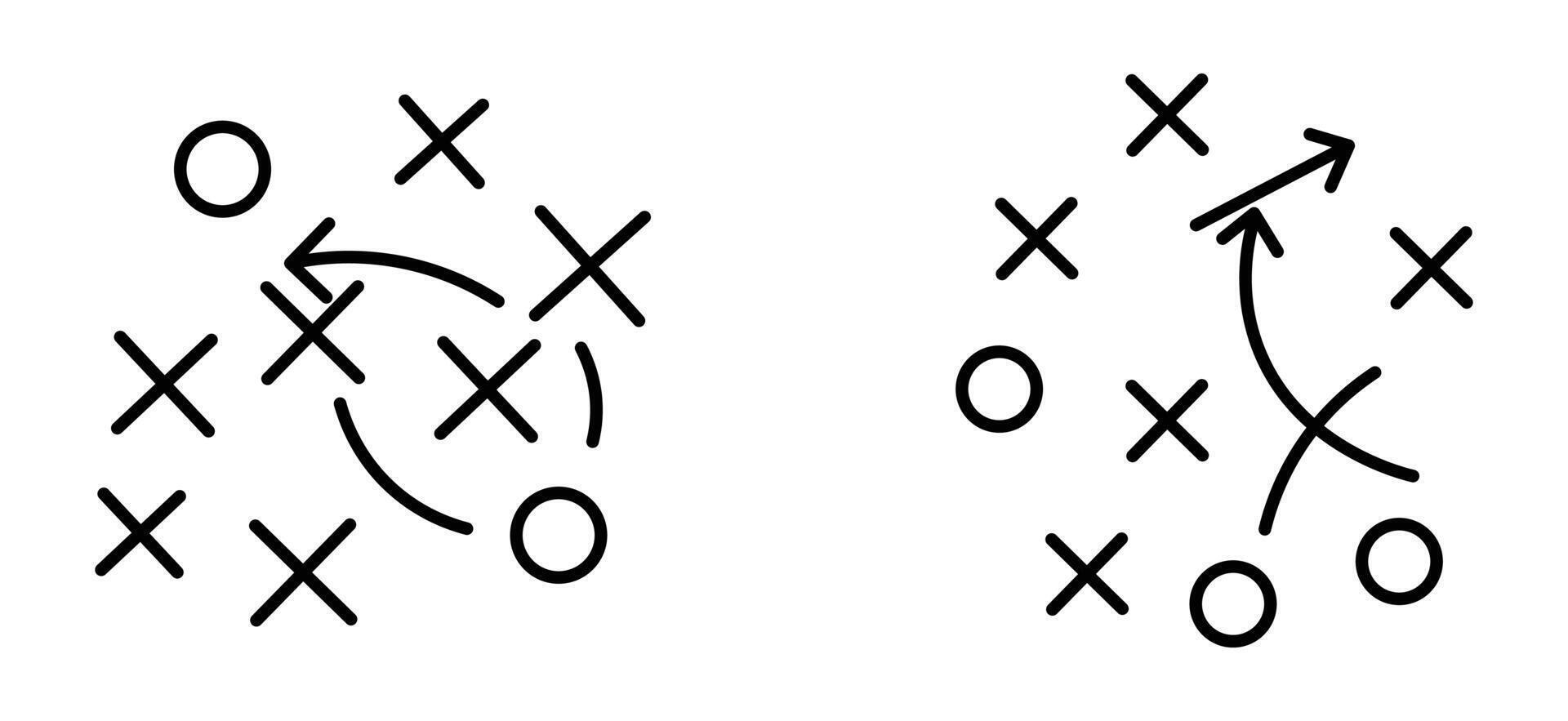 Soccer game strategy. Tactic plan outline icons illustration design. vector