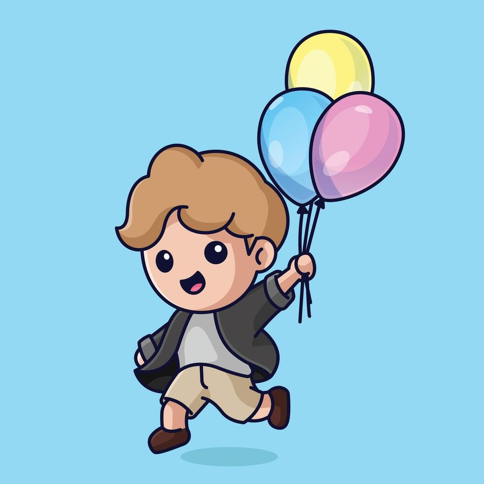 Simple children playing with colorful balloons cartoon illustration Collection of childern concept icon isolated vector