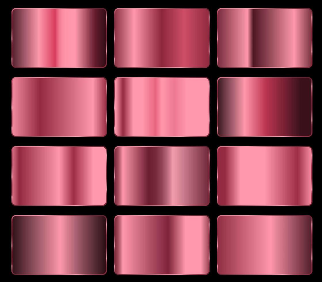Rose gold foil gradient textures set. Pink metallic gradient illustration gradient collection for backgrounds vector
