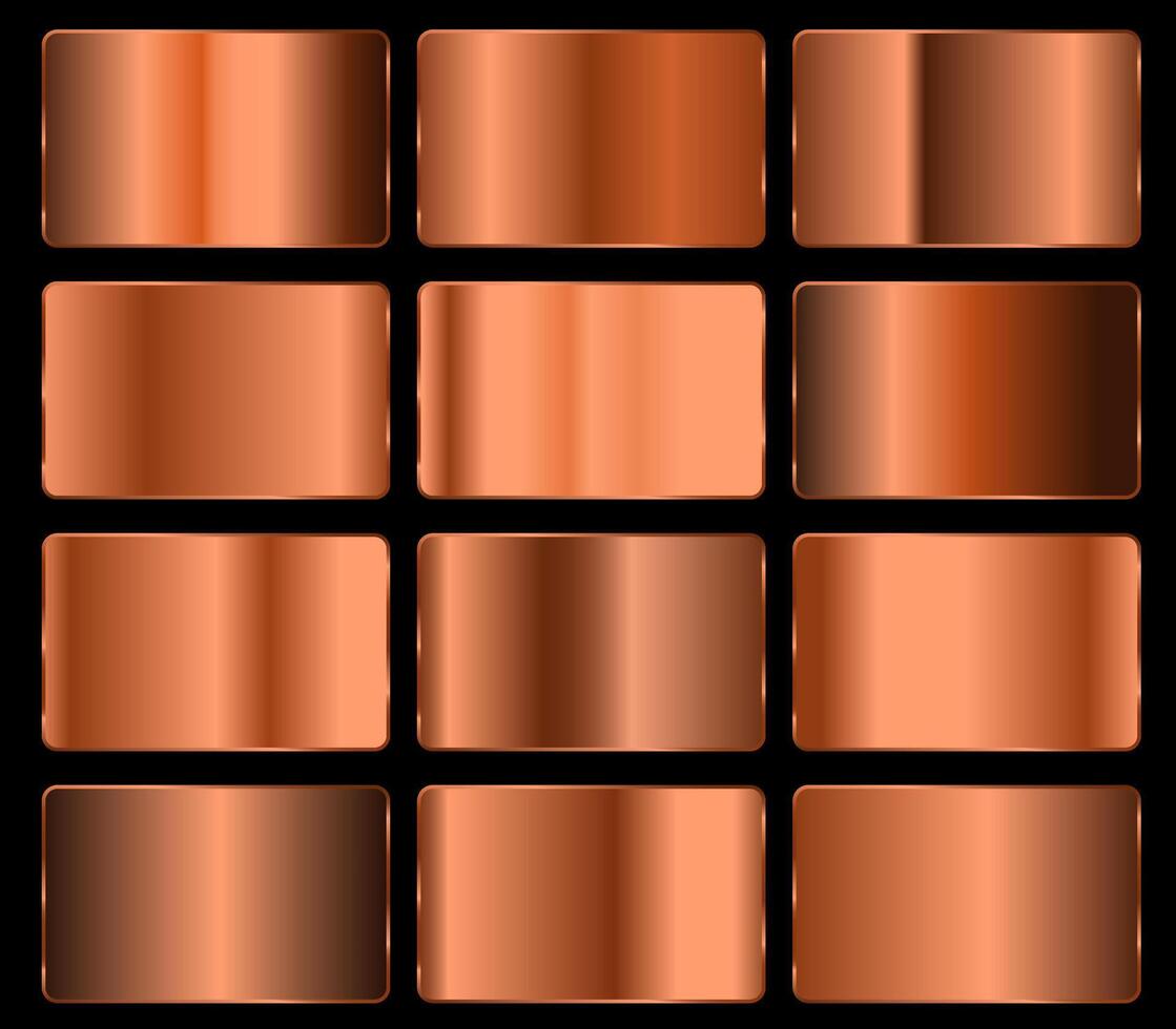 set of gold and bronze metal gradients. vector