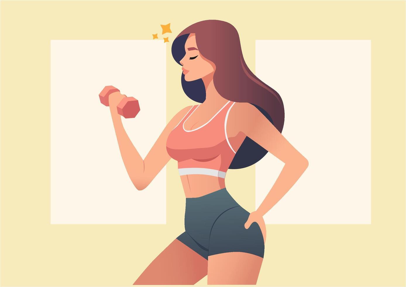 Woman exercising with dumbbells illustration isolated on white background. vector