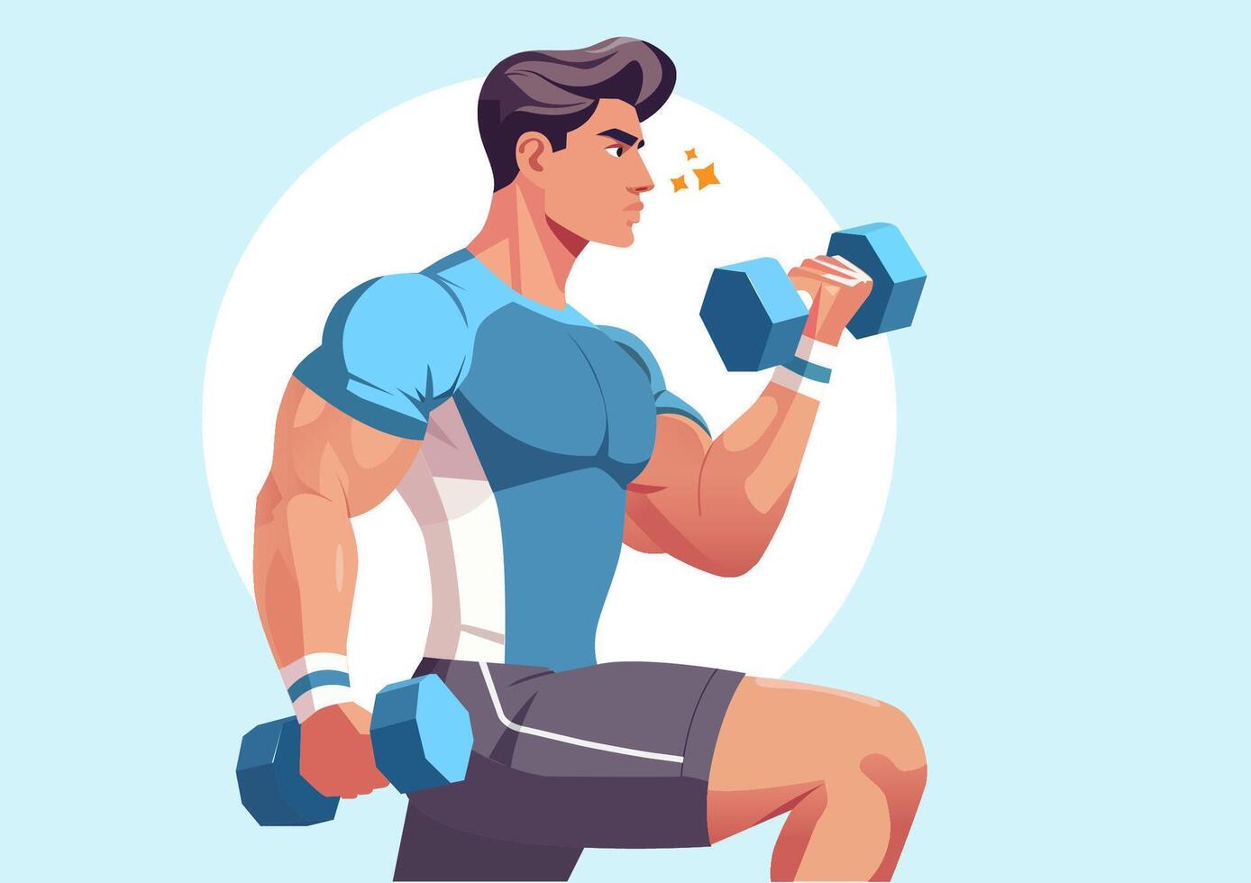 illustration. of a big muscular man Lifting a dumbbell vector