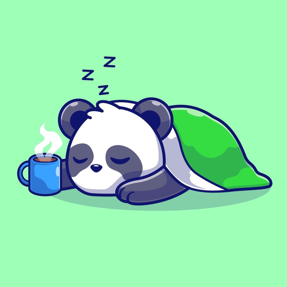 Cute Panda Sleeping With Coffee And Blanket Cartoon vector