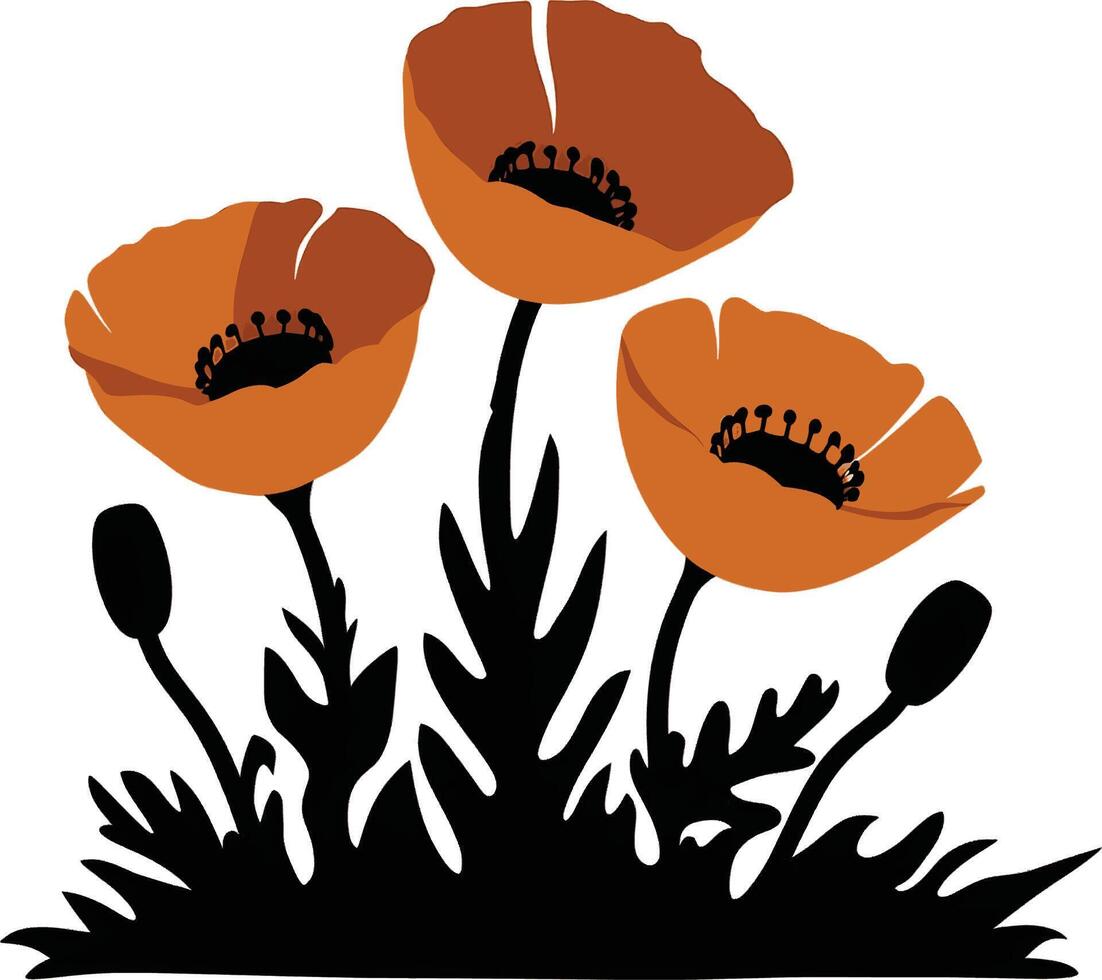 Poppy flower silhouette image on white background vector