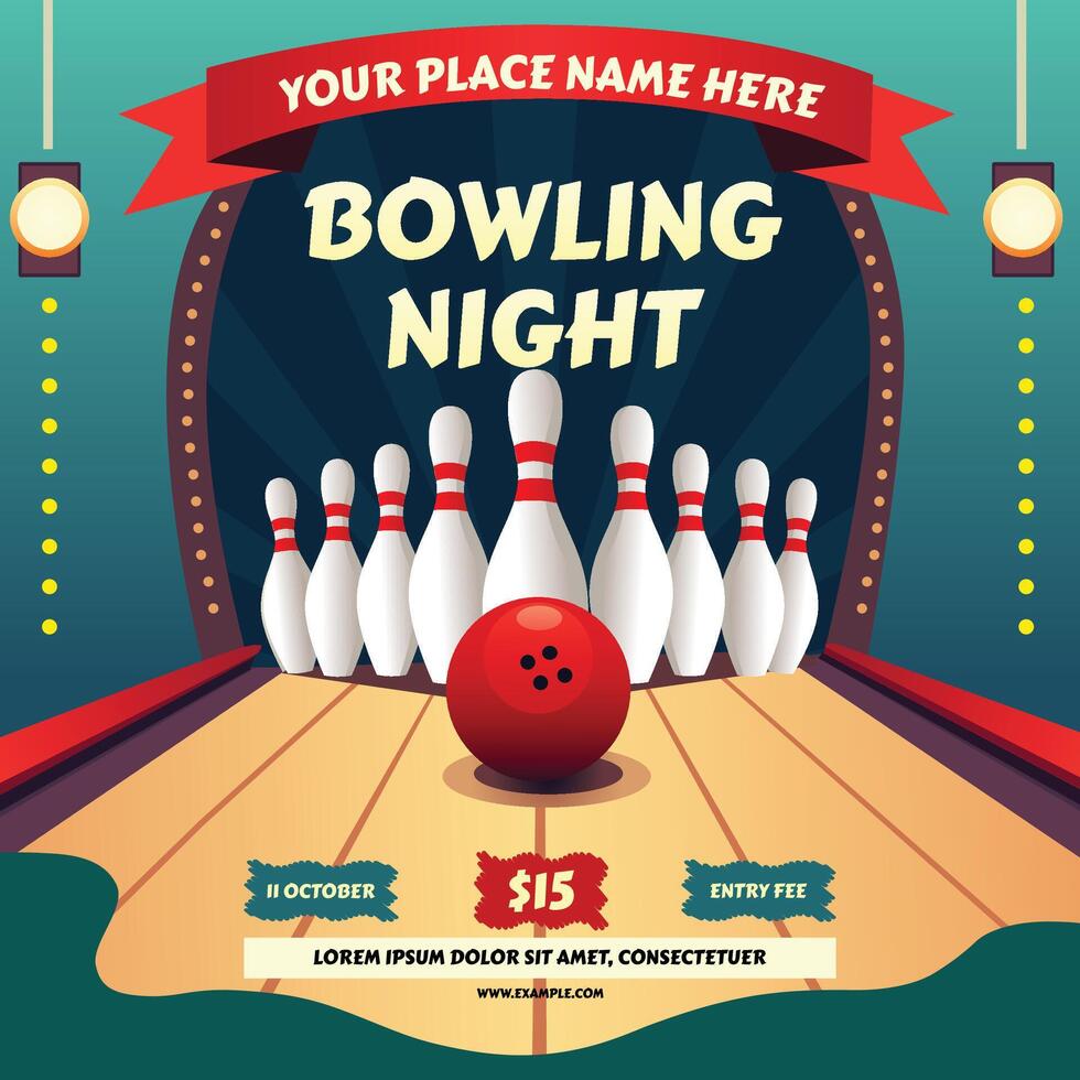 Illustration of bowling night poster banner template design vector