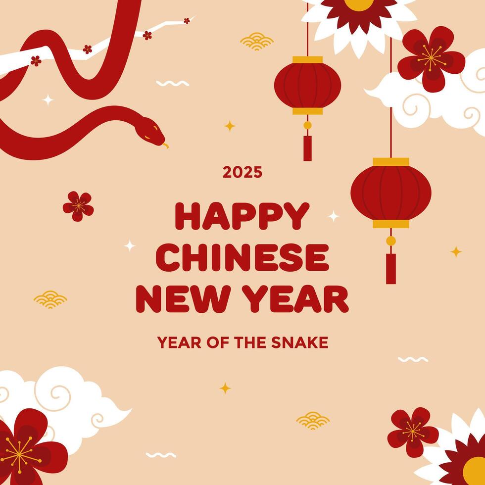 Happy Chinese New Year greeting perfect for social media post. Year of the snake greeting background vector