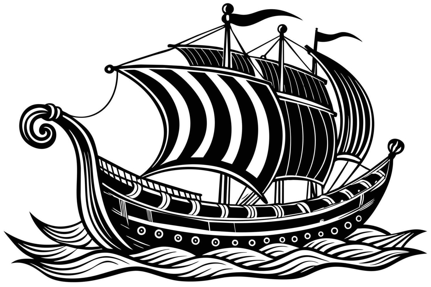Vintage black and white illustration of a sailing ship. vector