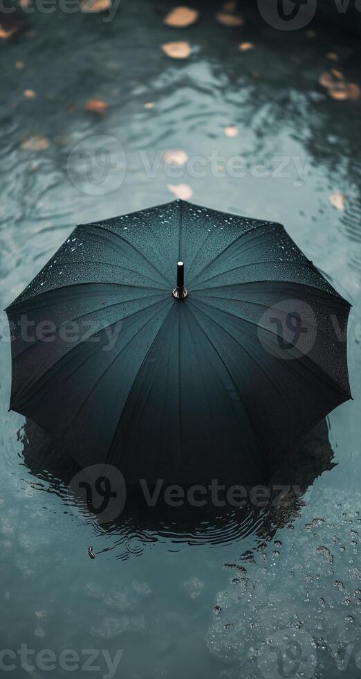 an umbrella black in the water photo