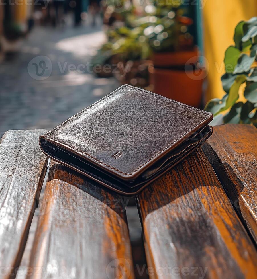 leather wallet on table photo