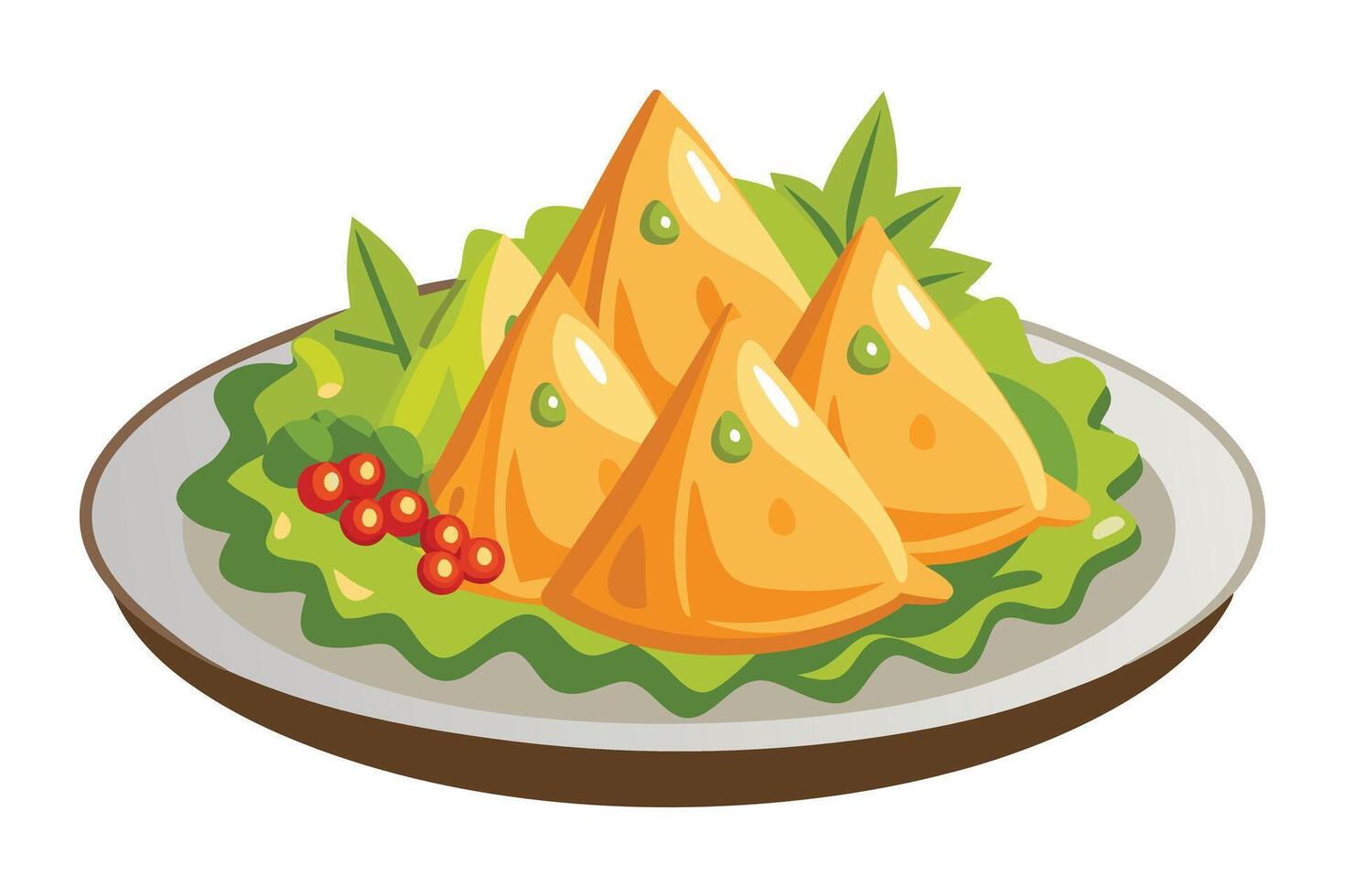 A Samosas on a plate with chutney illustration vector