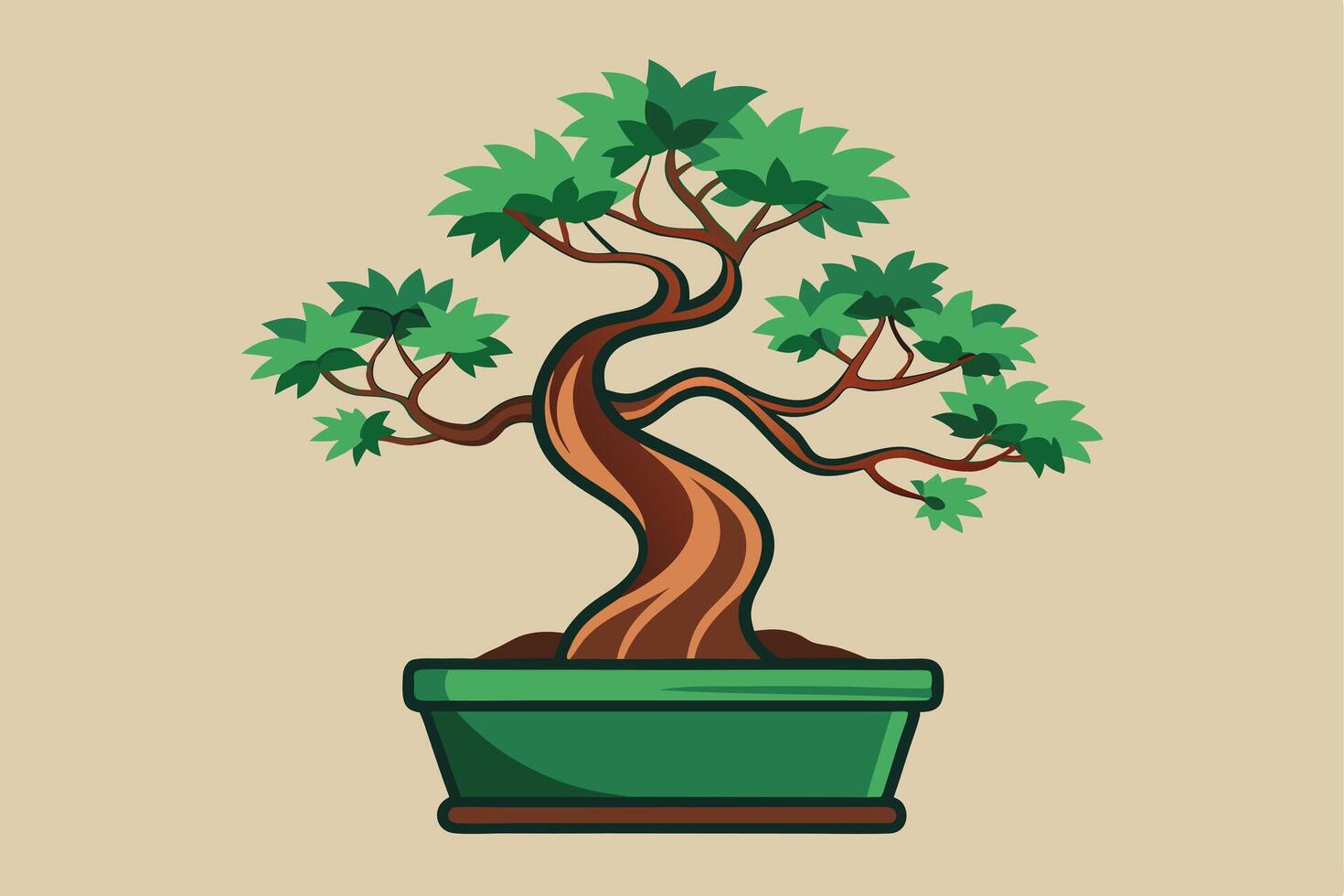 A stylized bonsai tree in a pot. vector