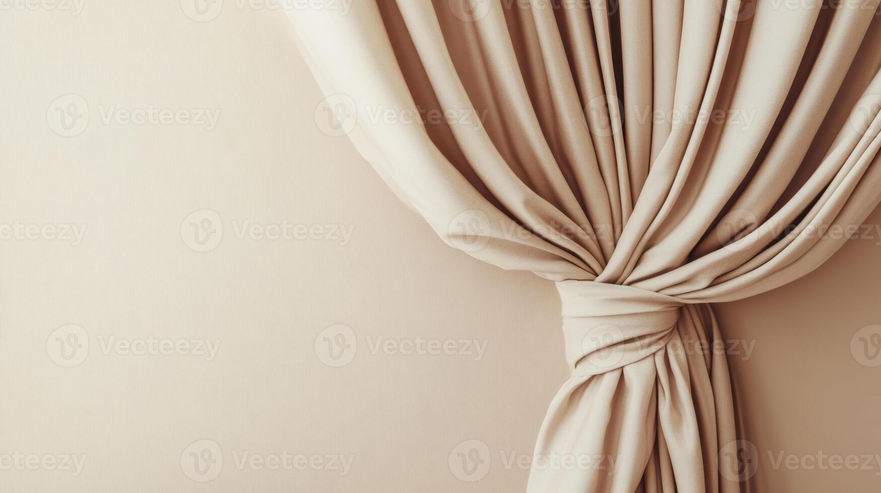 Elegant beige curtain neatly tied with knot, minimalist interior design concept photo