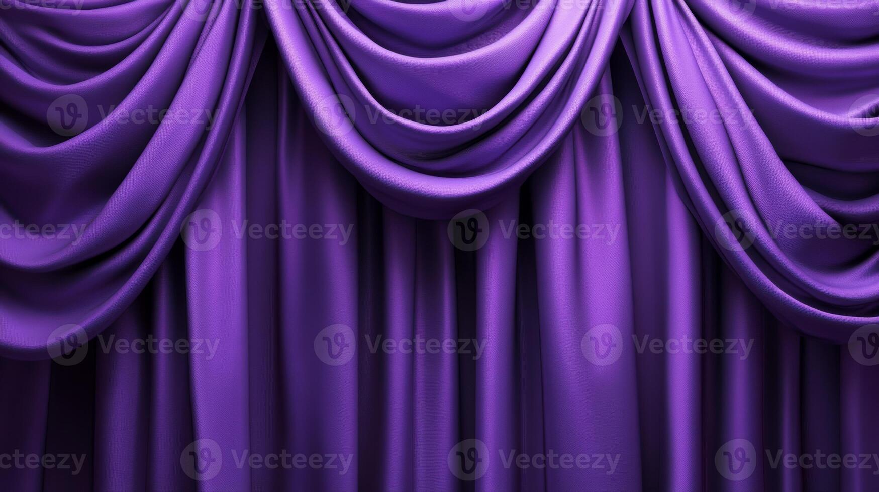 Purple draped stage curtain, elegant folds and fabric texture. Theater backdrop concept photo