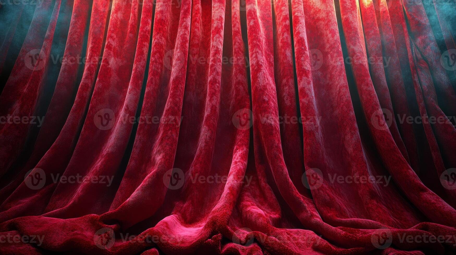 Red velvet theater curtains with dramatic lighting, elegant stage concept photo