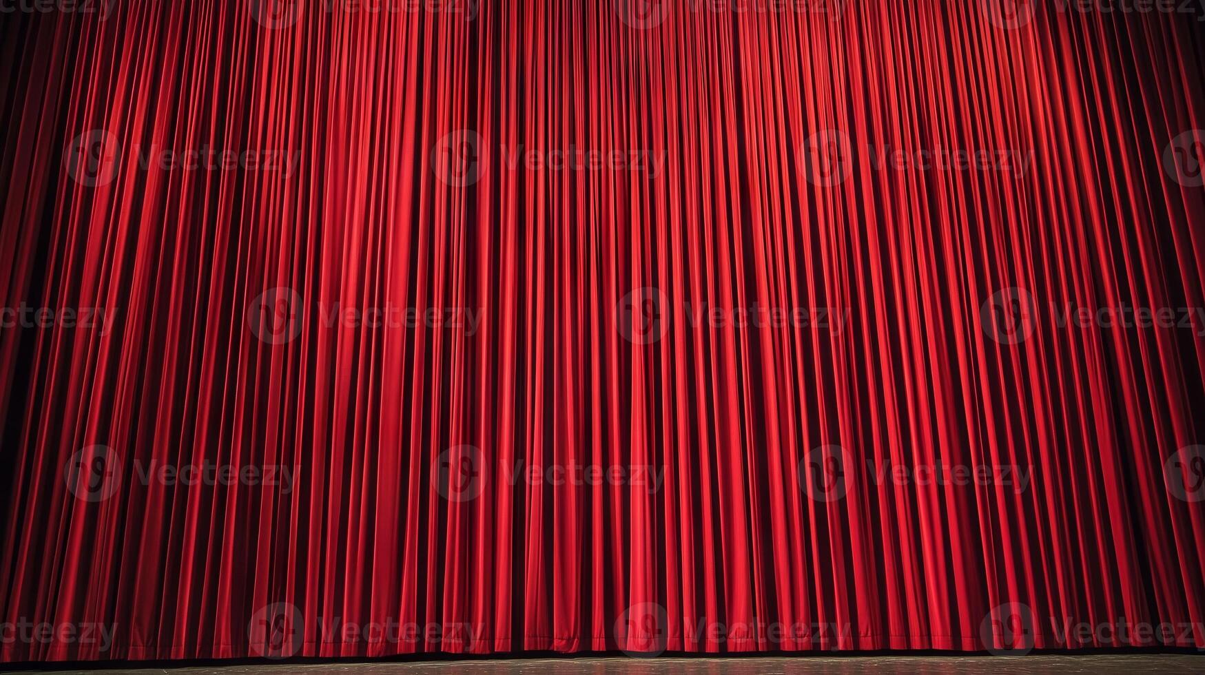 Red stage curtain closed in theater setting, anticipation and drama concept photo