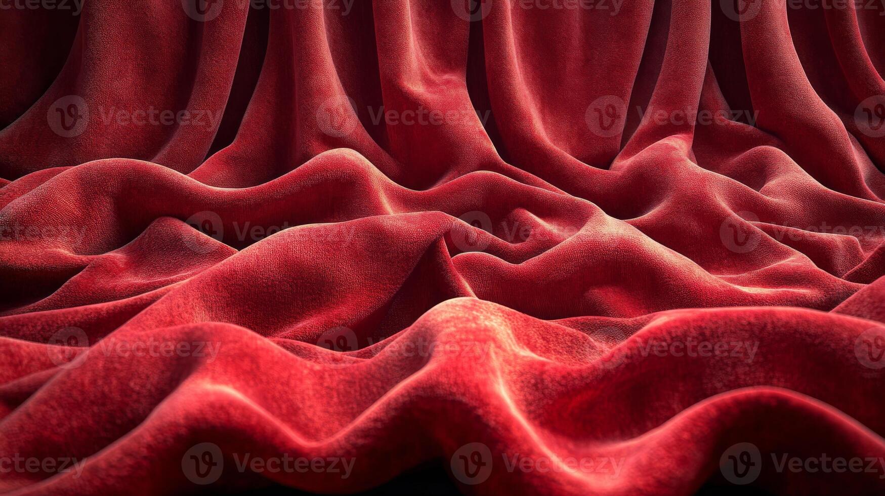 Luxurious red velvet fabric with rich folds and texture, elegant decor concept photo
