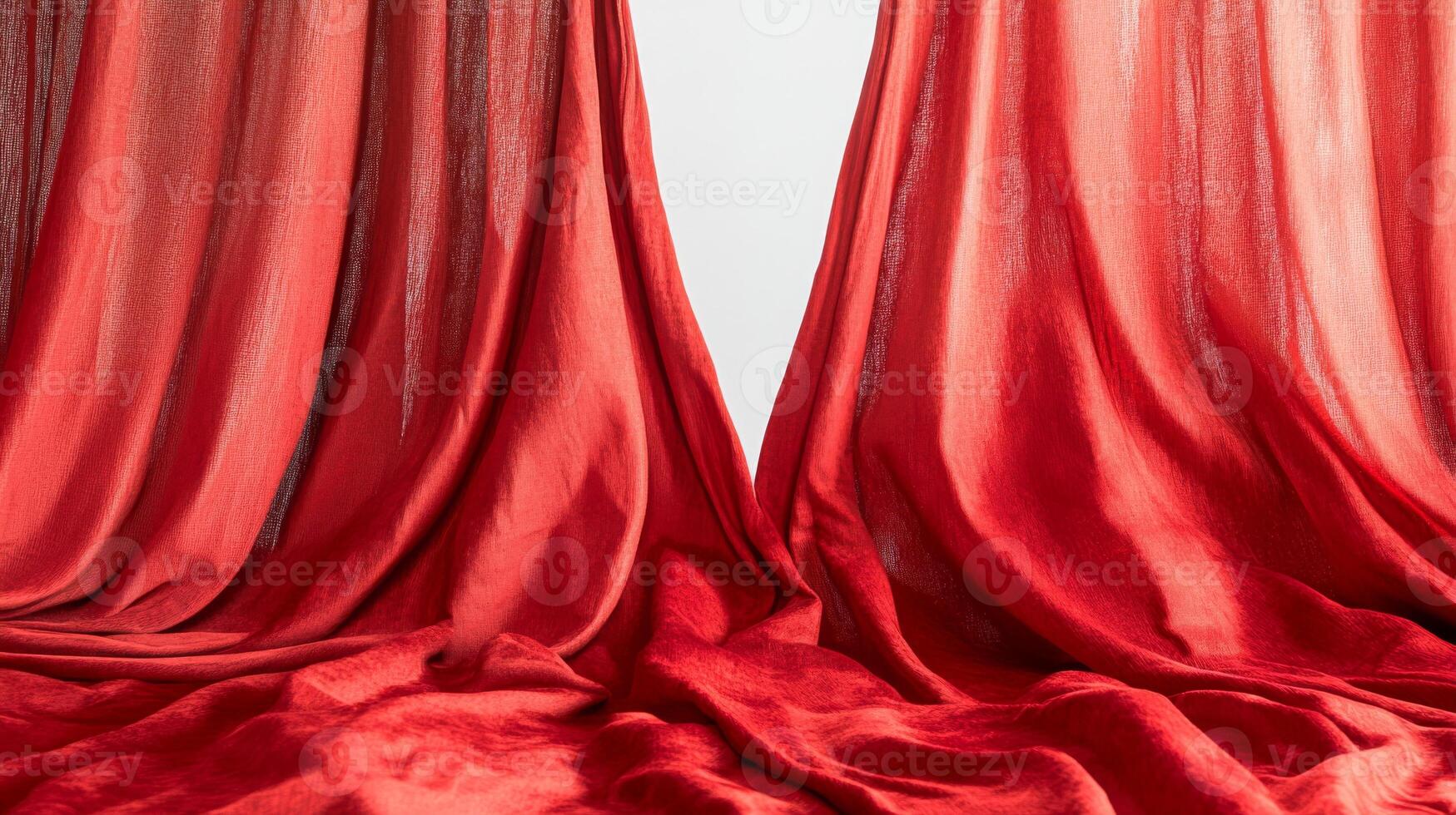 Elegant red silk curtains with soft folds in a studio setting, fabric and textile design concept photo