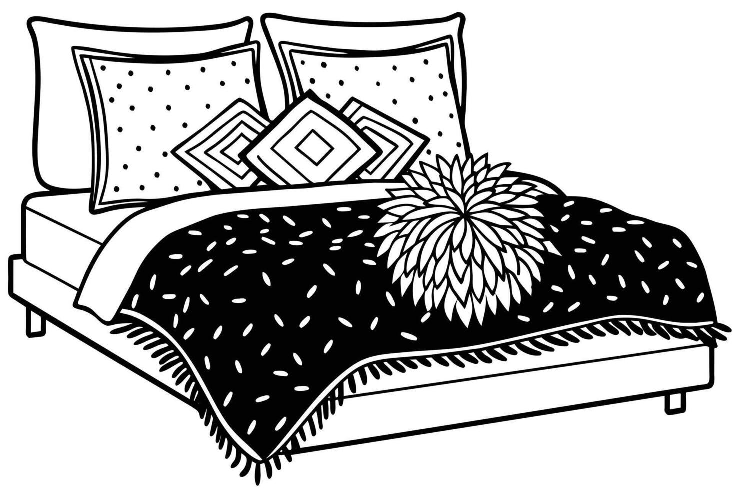 Bedroom illustration of a cozy bed. vector